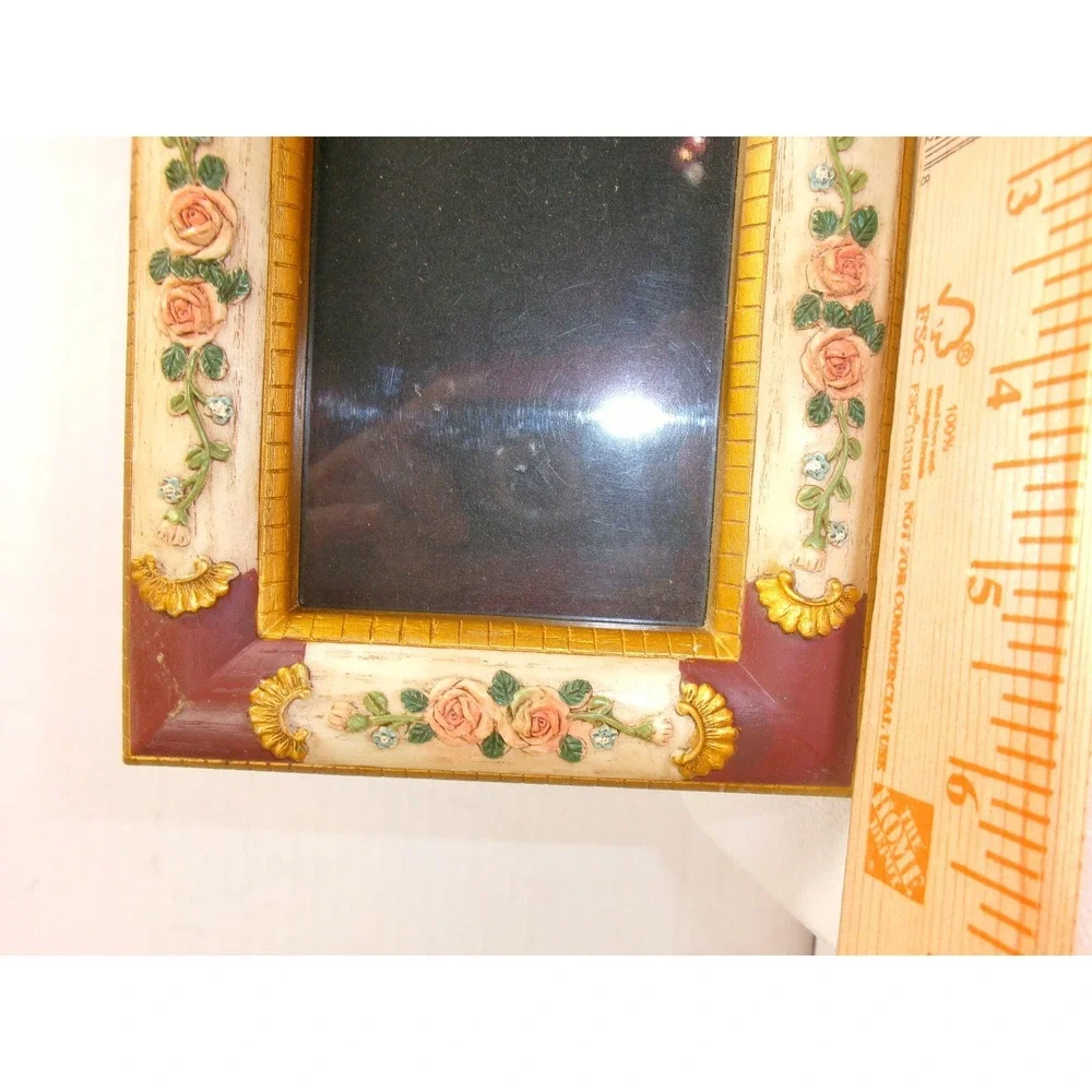 Vintage Rose Floral Picture Frame 4x6 Ornate Resin Tabletop Victorian Style Chic